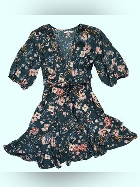 Francesca’s Mi Amore Dark Teal Floral Wrap Dress